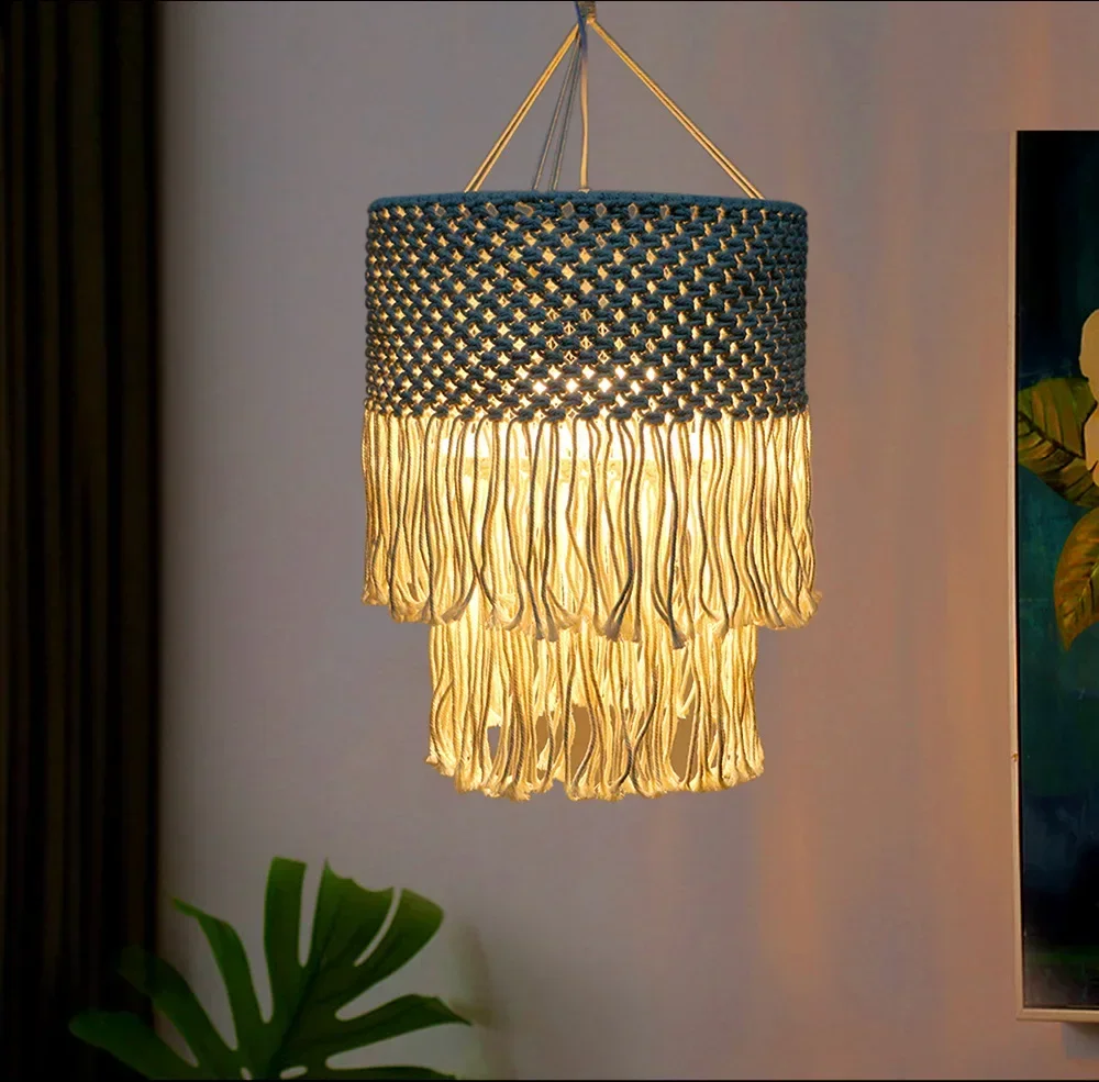 Boho Tassel Macrame Lampshade - Handwoven Cotton Wall Hanging Light Cover 2 Sb683dcd1dec04bf1b5bdc4158bb32e15e