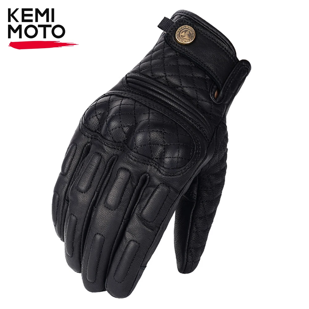 

KEMIMOTO Leather Motorcycle Gloves Summer Winter Gloves Touch Screen Men Women Racing Motorbike Retro Gloves For BMW For Touring