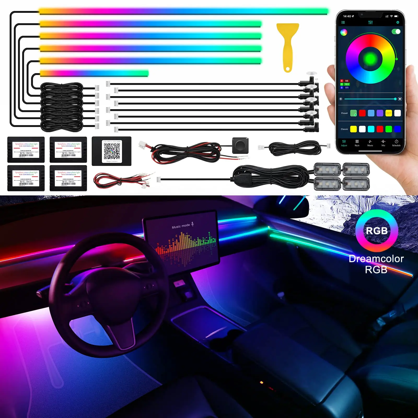 Full Color Streamer Car Ambient Lights Universal APP Control 64 Colors RGB LED Interior Hidden Acrylic Atmosphere Lamp Strip
Full Color Streamer Car Ambient Lights Universal APP Control 64 Colors RGB LED Interior Hidden Acrylic Atmosphere Lamp Strip