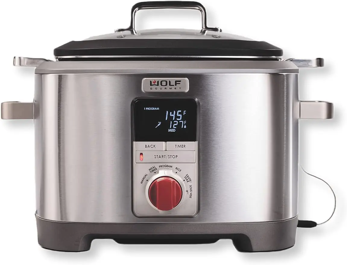 

Wolf Gourmet Programmable 6-in-1 Multi Cooker with Temperature Probe, 7 qrt, Slow Cook, Rice, Sauté, Sear, Sous Vide, Stainless