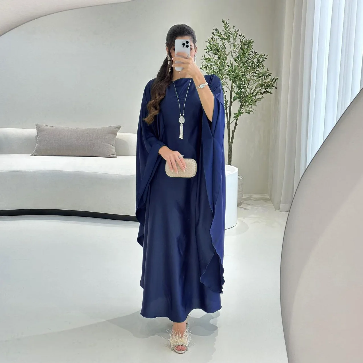 

ИД мусульманское платье для женщин с рукавом летучая мышь атласное Jalabiya Abaya марокканские вечерние платья Рамадан кафтан мусульманский Дубай арабское длинное платье 2024