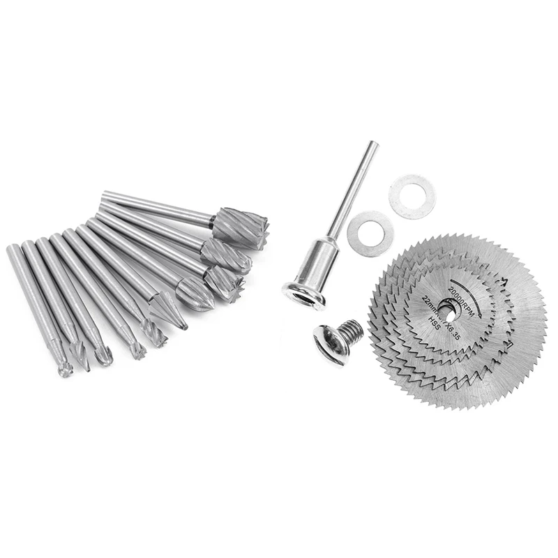 

10Pcs HSS Tungsten Carbide Rotary Cutting Burr Set With 6 Pcs 22-44Mm HSS Circular Saw Blade Cutting Discs Set