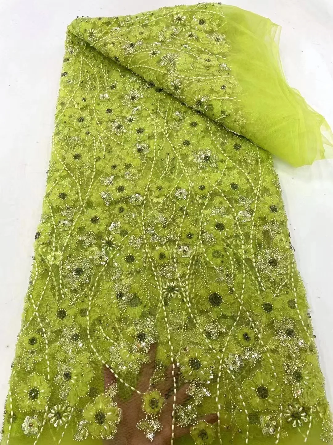 

Зеленая африканская кружевная ткань с блестками, нигерийская Свадебная вышивка для жениха, 2024, Высококачественная французская Тюлевая кружевная ткань для свадебного платья