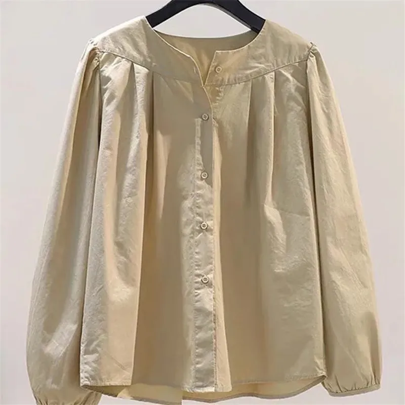 2024 Spring Autumn New Shirt Female Round Neck Loose Lantern Sleeve Jacket Pleated Cotton Coat Women's Large Size Fashion Tops
2024 Spring Autumn New Shirt Female Round Neck Loose Lantern Sleeve Jacket Pleated Cotton Coat Women's Large Size Fashion Tops