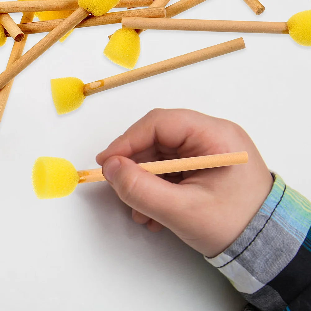 

10 Pcs Sponge Brush with Wooden Handle Flat Sponges Foam Detailing Yellow Paint Pen for Painting Sea