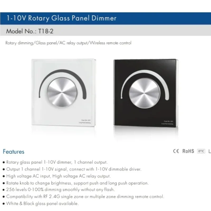 T18-2 AC220V to 0/1-10V Rotary Knob Dimming Rotary Glass Panel Led Dimmer Brightness Adjust for SMD 5050 Single Color LED Strip
T18-2 AC220V to 0/1-10V Rotary Knob Dimming Rotary Glass Panel Led Dimmer Brightness Adjust for SMD 5050 Single Color LED Strip