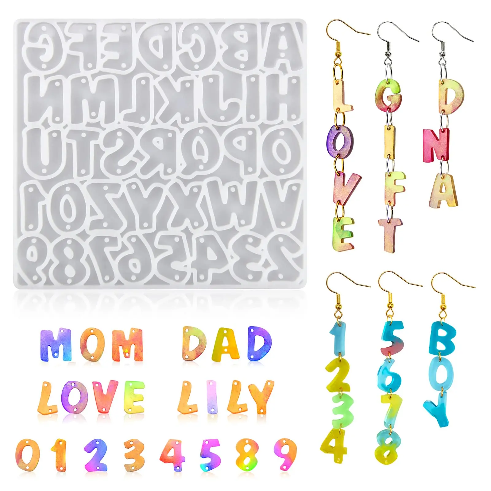 Alphabet Earring Epoxy Resin Mold DIY 26 Letters earrings Bracelet Mould Mini Letter Number Silicone Molds for Jewelry Making
Alphabet Earring Epoxy Resin Mold DIY 26 Letters earrings Bracelet Mould Mini Letter Number Silicone Molds for Jewelry Making