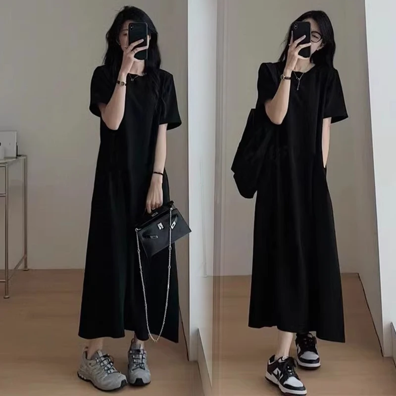 2025 Summer Korean Style Maternity Dress Short Sleeve Backless Pleated Pregnant Woman Cotton Dress Side Split Pregnancy Dresses 2 Sb68da72503e64715b027a24cfec6d6ec5