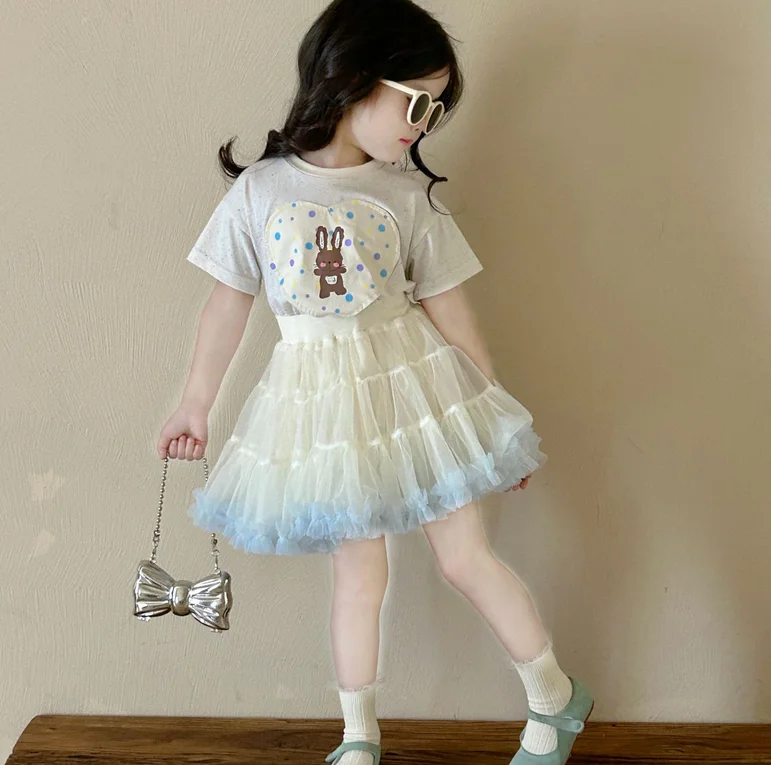 

Retail 2024 New Baby Girls Boutique Summer Fashion Sets, Cartoon T-shirt + Tutu Skirts Princess Sweet Suits 2-7 T