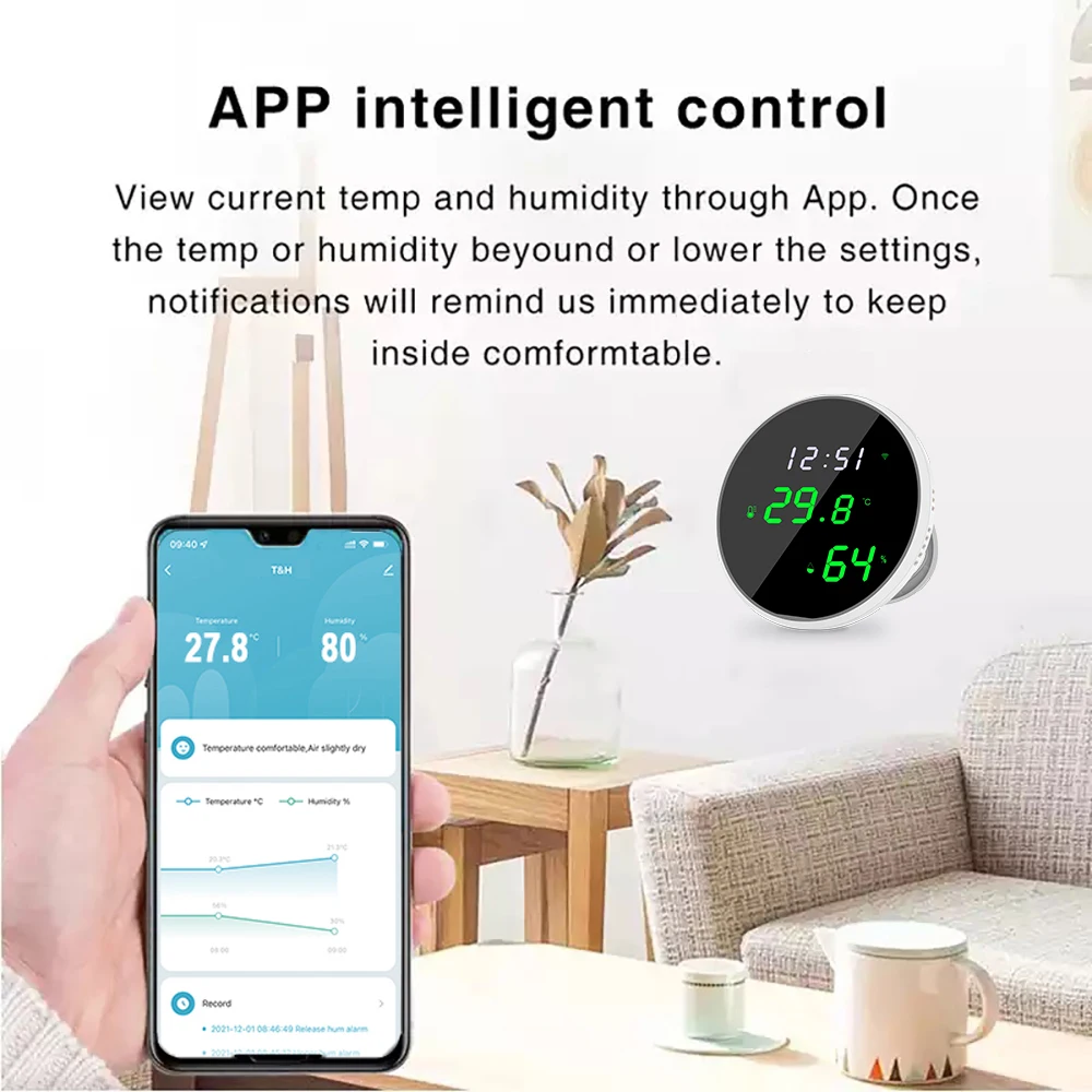Tuya Smart Temperature And Humidity Sensor WiFi Indoor Hygrometer Thermometer LCD Display Backlight Support Alexa home
Tuya Smart Temperature And Humidity Sensor WiFi Indoor Hygrometer Thermometer LCD Display Backlight Support Alexa home