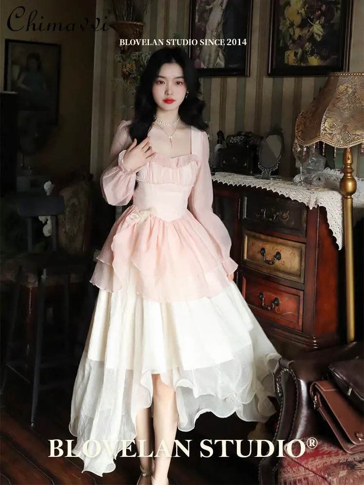 Sweet Chiffon Stitching High Waist Long Sleeves Dress for Women 2023 Spring New Fashion Empire Waist Slim Elegant Dresses
Sweet Chiffon Stitching High Waist Long Sleeves Dress for Women 2023 Spring New Fashion Empire Waist Slim Elegant Dresses