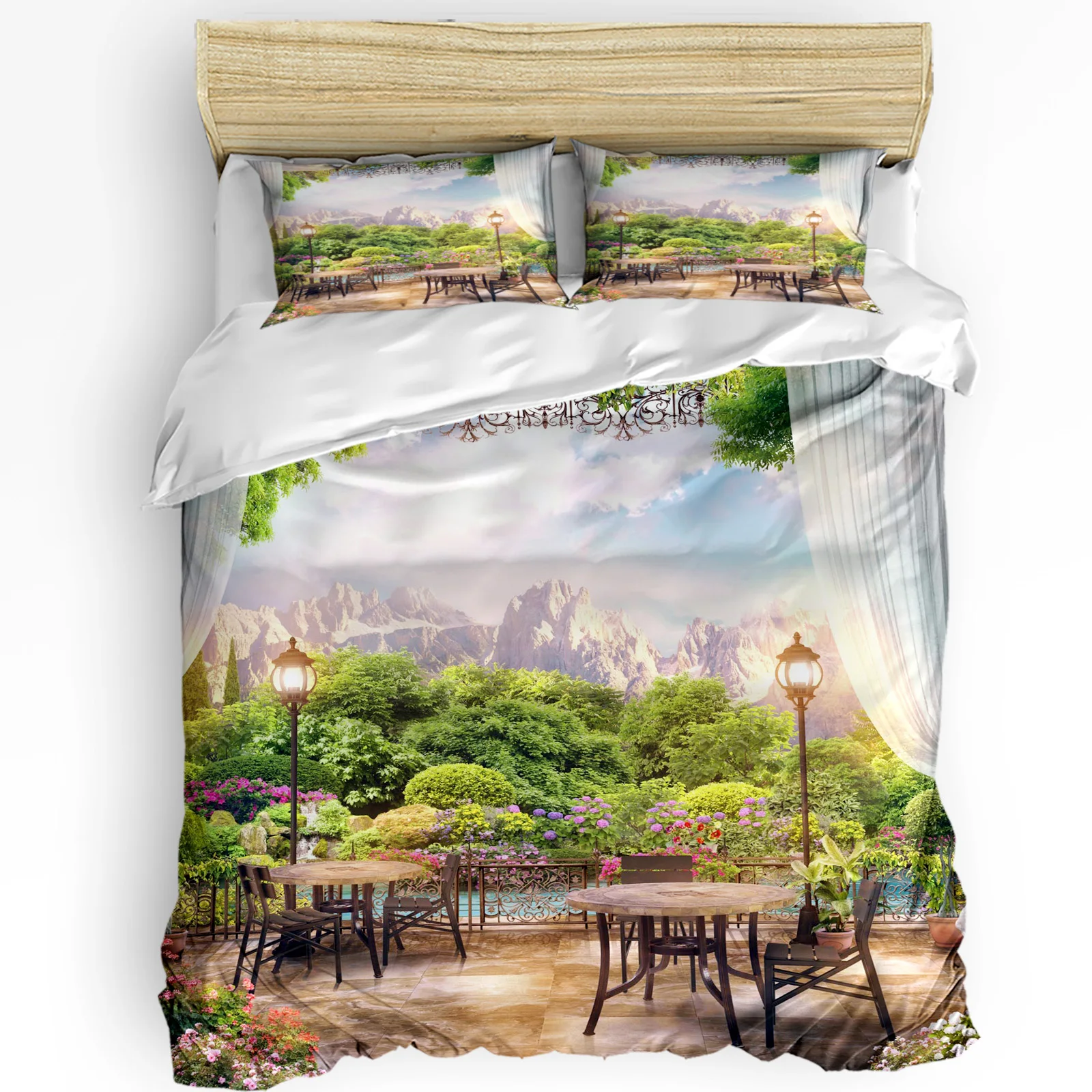 

Balcony Table Flowers Green Forest Duvet Cover 3pcs Bedding Set Home Textile Quilt Cover Pillowcases Room Bedding Set No Sheet