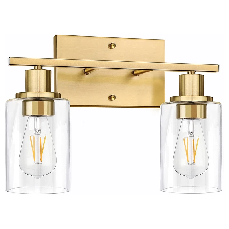 

2-Light Bathroom Vanity Light Fixtures, Modern Wall Lighting With Clear Glass Shade, Brushed Wall Sconce Lighting