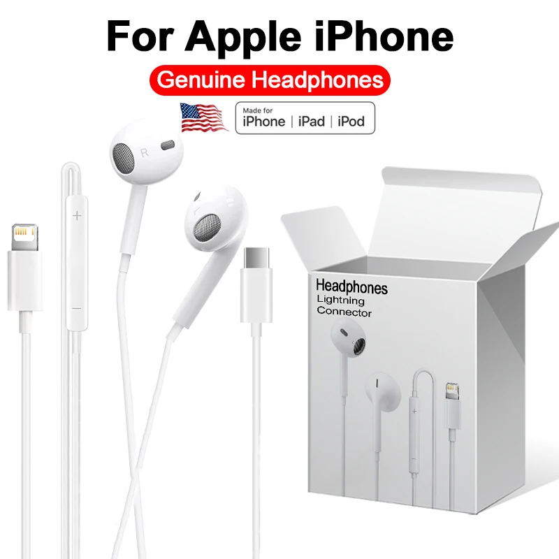 

Original Headphones For Apple iPhone 14 13 12 11 15 Pro Max mini Lightning Earphones X XS XR 8 7 PIuS SE Wired Bluetooth Earbud