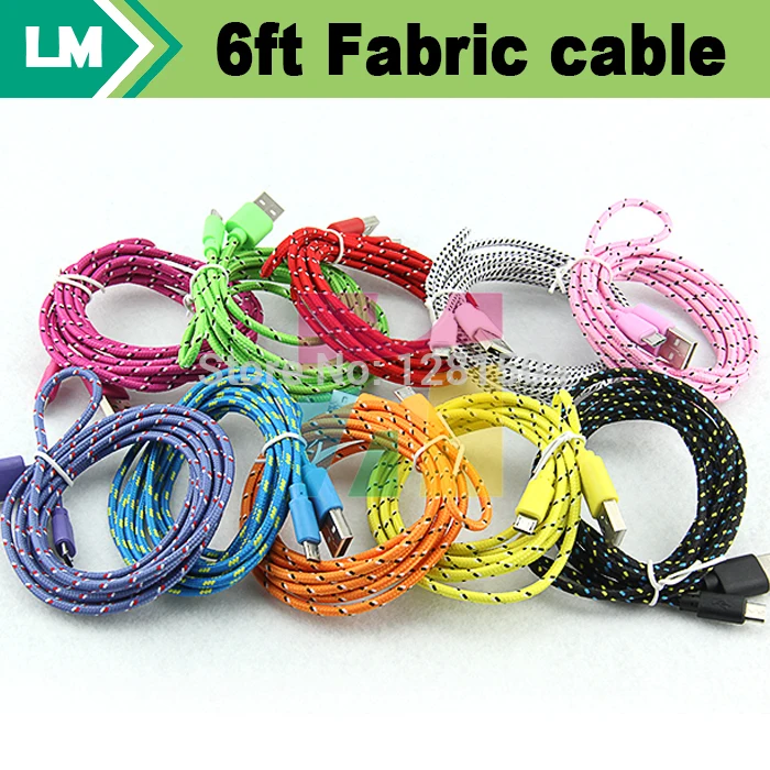 

300pcs Micro USB Cable 2m 6FT Data Sync 5pin Nylon Durable Fabric Braided Wire Colorful Charge Woven Cord for Samsung HTC LG