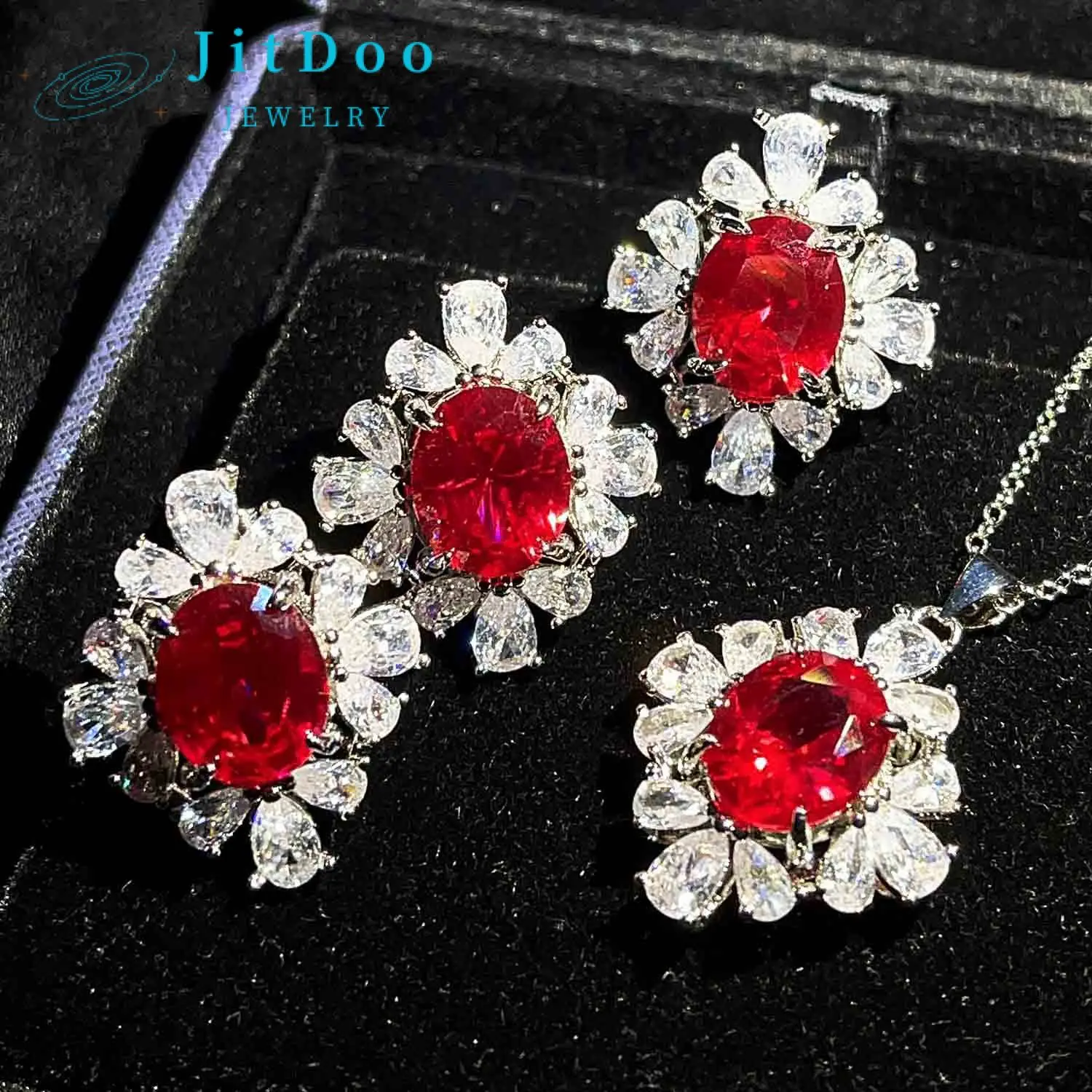 JitDoo Red Corundum Ring Earrings Pendant Necklace for Women Jewelry Set Luxury Crystal Women’s Party Wedding Promise Accessory
JitDoo Red Corundum Ring Earrings Pendant Necklace for Women Jewelry Set Luxury Crystal Women’s Party Wedding Promise Accessory