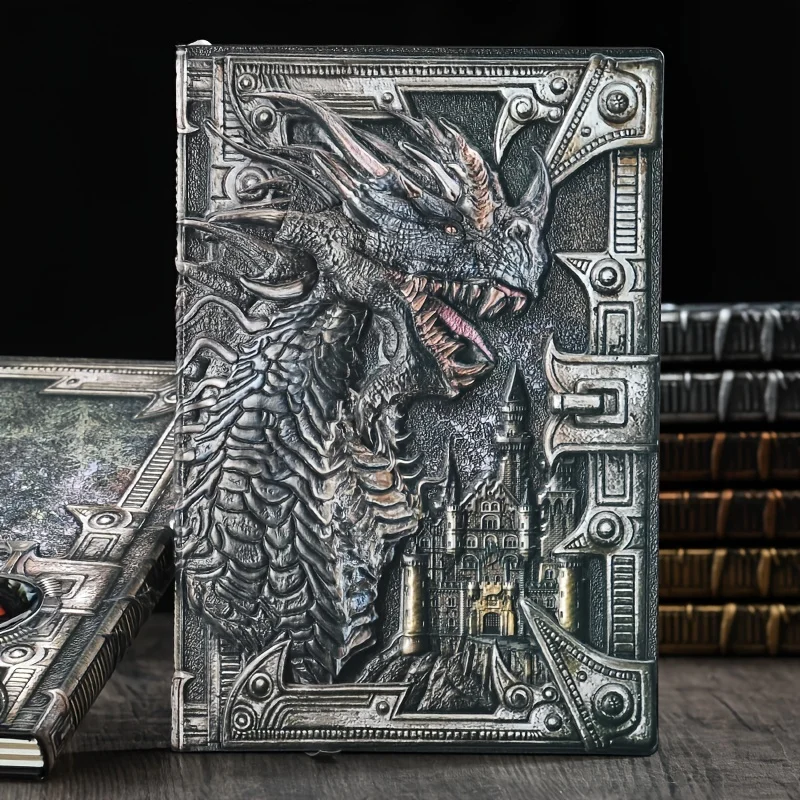 

1pc Dragon Retro Relief Leather Notebook Journal Dinosaur European Style Notepad Metal Three-dimensional