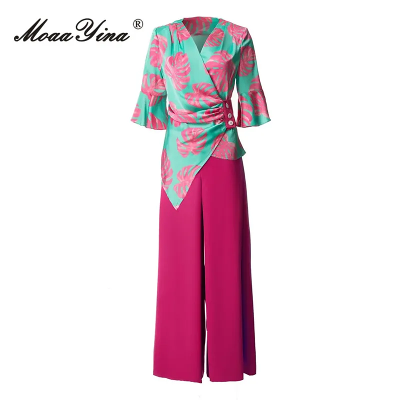 MoaaYina Spring Summer Fashion Runway Women Turtleback Bamboo Printing Trousers Suit Crystal Buckle Coat + Loose Wide Leg Pants
MoaaYina Spring Summer Fashion Runway Women Turtleback Bamboo Printing Trousers Suit Crystal Buckle Coat + Loose Wide Leg Pants