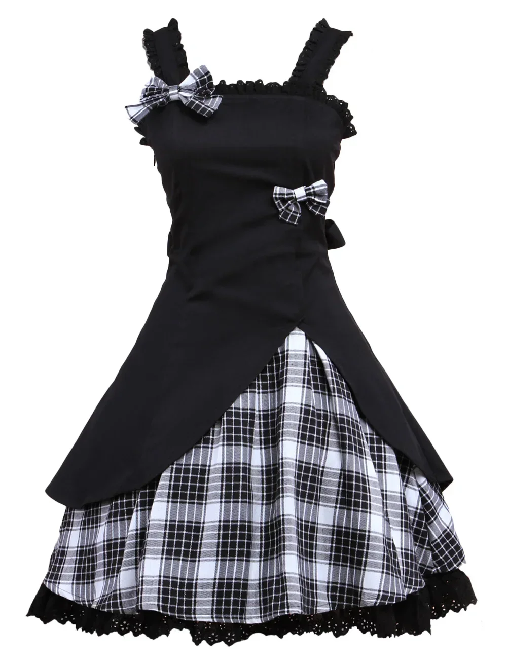 

Women's Gothic Lolita Dress, JSK Black Gingham Applique Lolita Jumper Skirt, Halloween Party