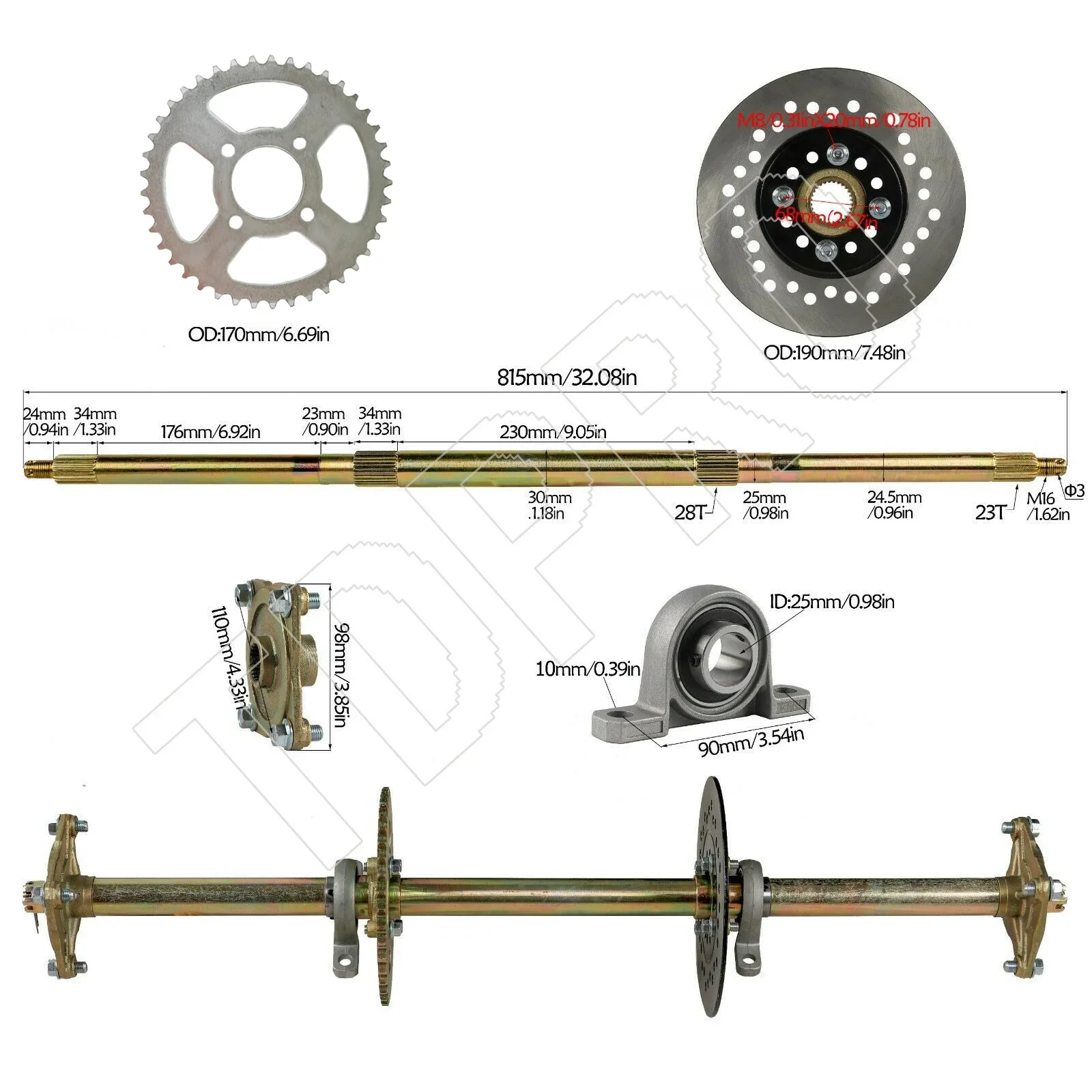 1.2"x 32" Go Kart ATV Live Rear Axle Kit + Disc Rotor Wheel Hub 428 Sprocket DIY
1.2"x 32" Go Kart ATV Live Rear Axle Kit + Disc Rotor Wheel Hub 428 Sprocket DIY