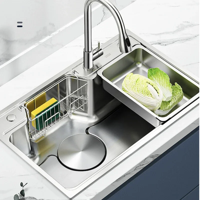 

304 Stainless Steel Large Kitchen Sink Topmount/Undermount Single-slot Vegetable Wash Basin Bar Bowl Drain Accessories