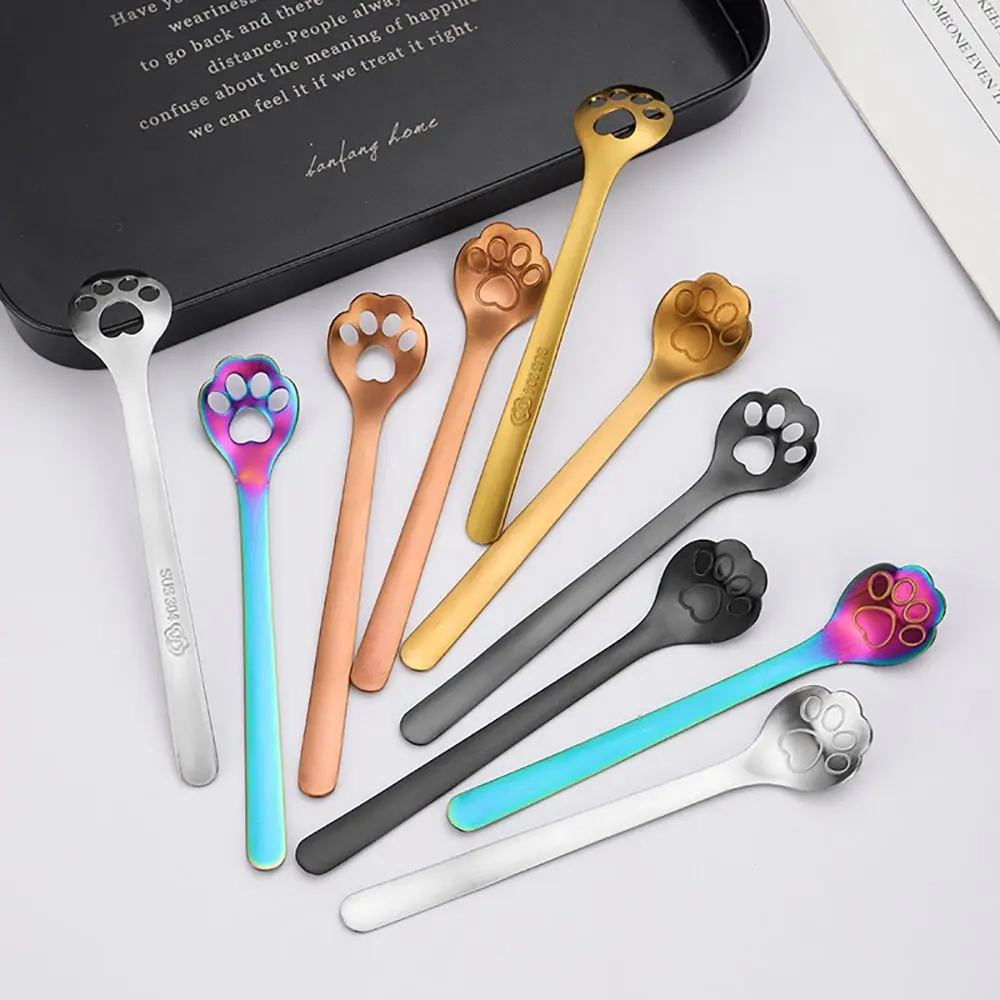 

Gift Stainless Steel Ice Cream Kitchen Tableware Dog Paw Spoon Coffee Stirring Spoons Cartoon Cat Claw