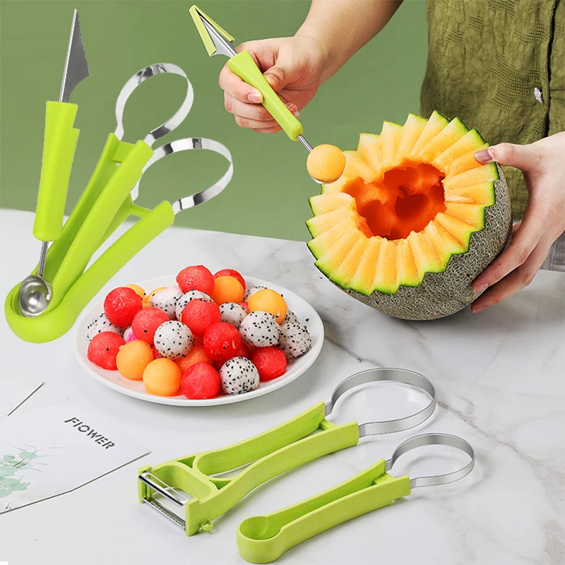 

4 In 1 Fruits Carving Knife Cutter Ball Spoon Watermelon Slicer Scoop Seed Remover Platter Dig Pulp Separator Kitchen Gadgets