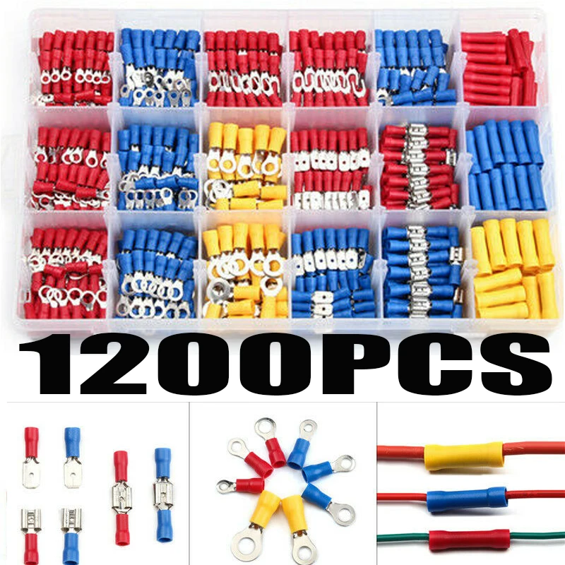 

Box Insulated Male Female Spade Terminal Cable Connector Electrical Wire Crimp Butt Ring Fork Spade Lug Rolled Assorted Kit