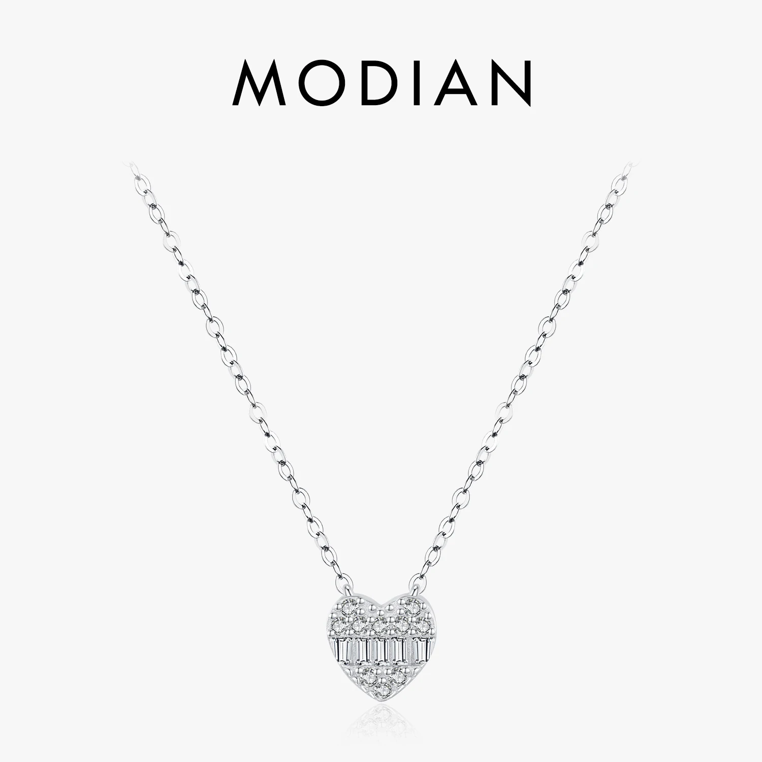 

MODIAN 925 Sterling Silver Pave Setting Hearts Sparkling Zirconia Necklace Pendant Classic Romantic Wedding Jewelry For Women