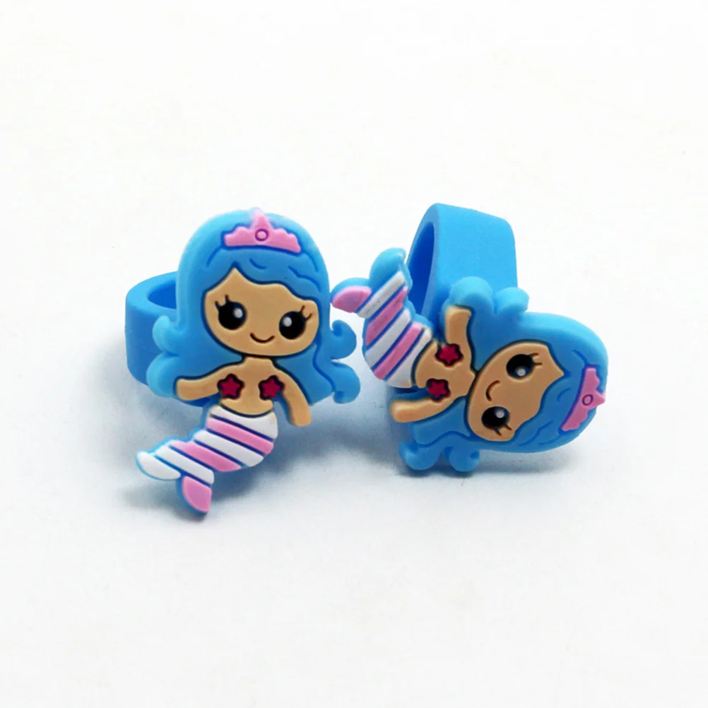 

24pcs Mermaid Shape Rings PVC Children Rings Adorable Decorative Jewelry Birthday Party Favors Gifts for Kids Random Assorted