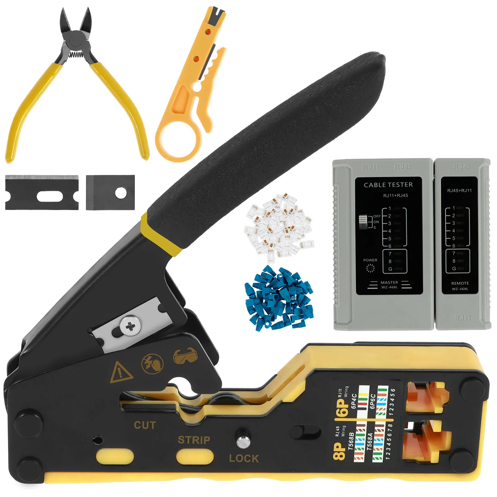 Crimp Tool Kit Adjustable Wire Crimper Tool with Wire Cutter Plier Stripper Blades and Connectors Cable Plier and Stripper Set
Crimp Tool Kit Adjustable Wire Crimper Tool with Wire Cutter Plier Stripper Blades and Connectors Cable Plier and Stripper Set