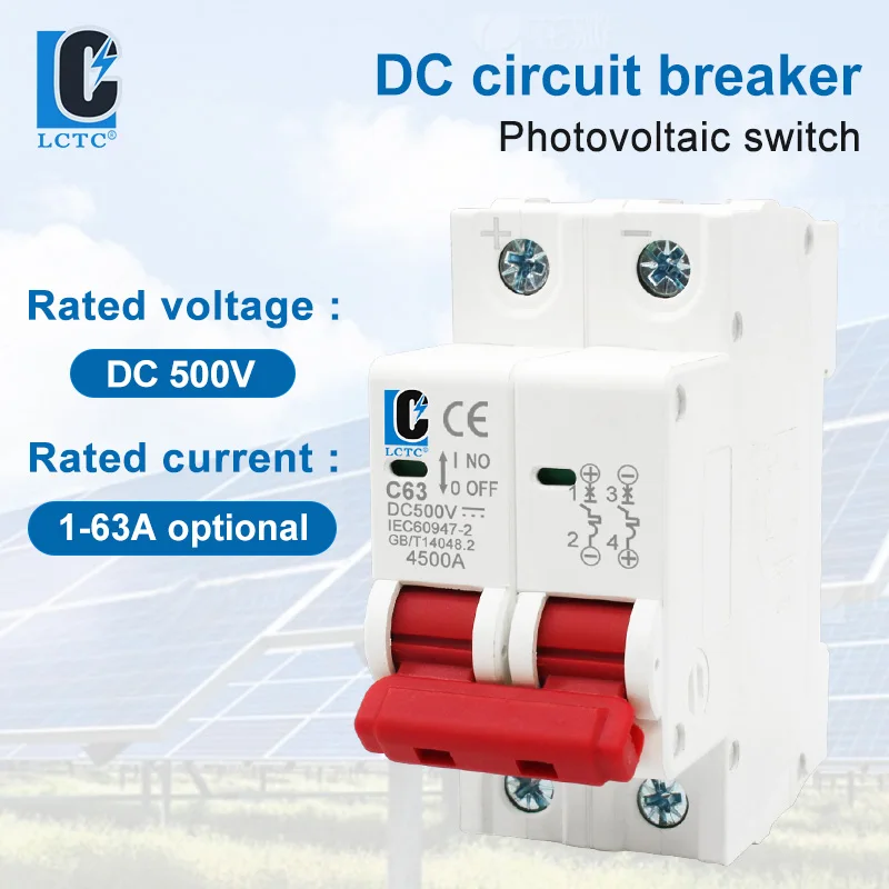 LCTC 2P DC Circuit Breaker DC 500V Solar Photovoltaic Switch 6A 10A 16A 20A 25A 32A 40A 50A 63A For Photovoltaic Systems
LCTC 2P DC Circuit Breaker DC 500V Solar Photovoltaic Switch 6A 10A 16A 20A 25A 32A 40A 50A 63A For Photovoltaic Systems