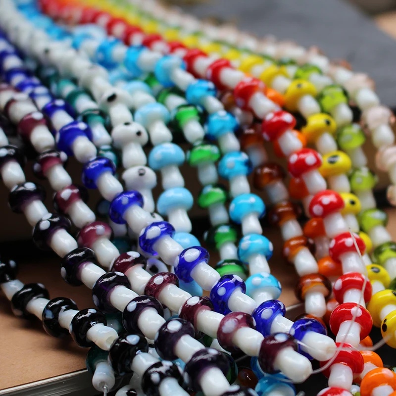 

10mm 12mm Lampwork Glass Beads Lovely Mushroom Loose beads Mix colors For Earrring Necklace Bracelet Making DIY Accessoires