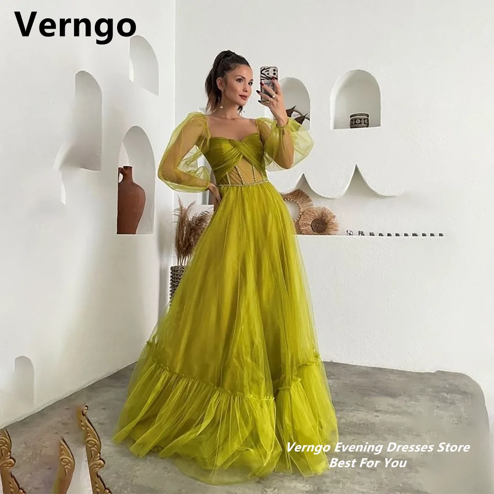 Verngo Green Sweetheart Party Dress Long Puff Sleeves Long Evening Gown Princess Criss Cross Bone A Line Tulle Dress For Prom
Verngo Green Sweetheart Party Dress Long Puff Sleeves Long Evening Gown Princess Criss Cross Bone A Line Tulle Dress For Prom