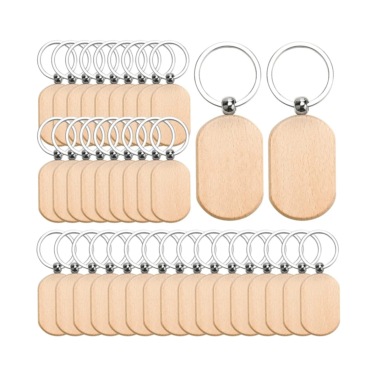 

110PCS Wood Keychain Blanks, Unfinished Wood Key Tag, Wood Engraving Blanks Key Chain for DIY Crafts-Rounded Square
