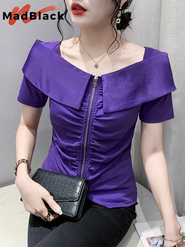 MadBlack Summer European Clothes Zipper T-Shirt Women Sexy Ruffles Ruched Slim All Match Tops Short Sleeves Basic Tees T34845M
MadBlack Summer European Clothes Zipper T-Shirt Women Sexy Ruffles Ruched Slim All Match Tops Short Sleeves Basic Tees T34845M