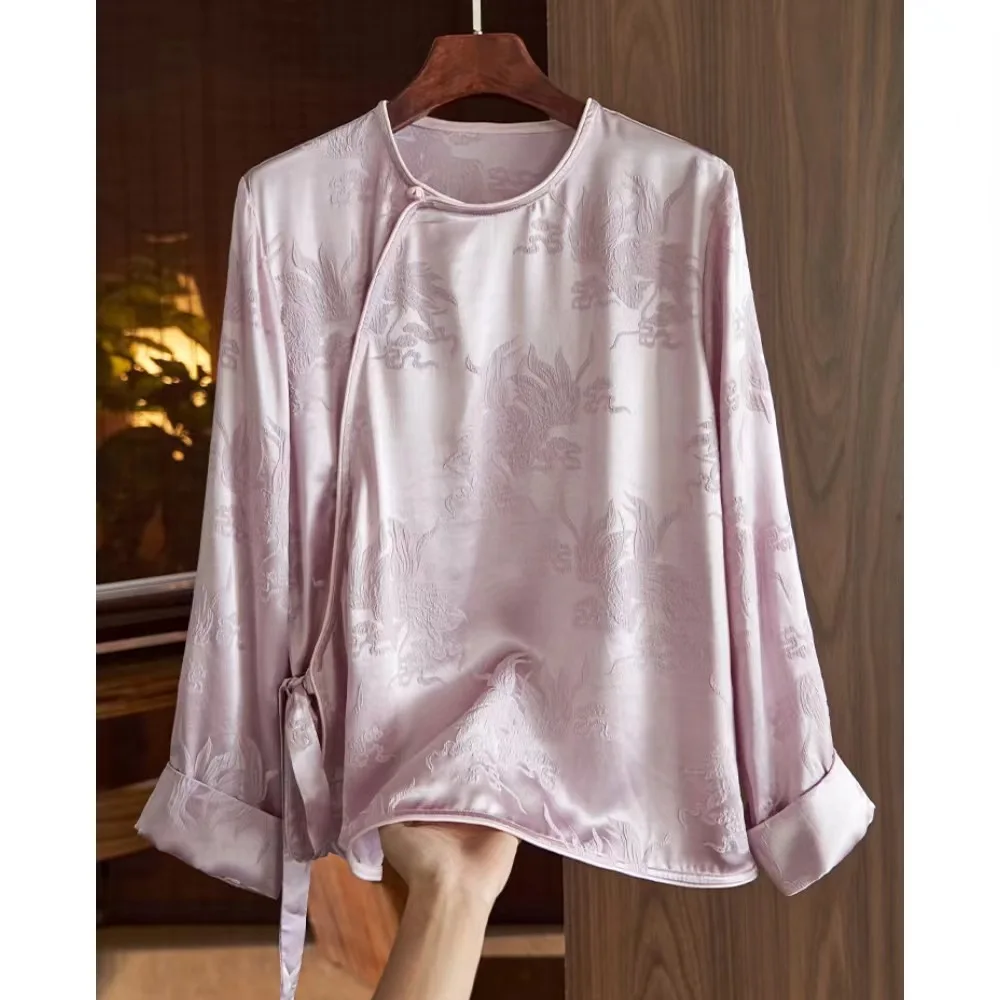 Chinese Wind Muscle Sense Silk Shirt Women 2023 Spring Chinese Slanting Lace-up Loose Tops
Chinese Wind Muscle Sense Silk Shirt Women 2023 Spring Chinese Slanting Lace-up Loose Tops