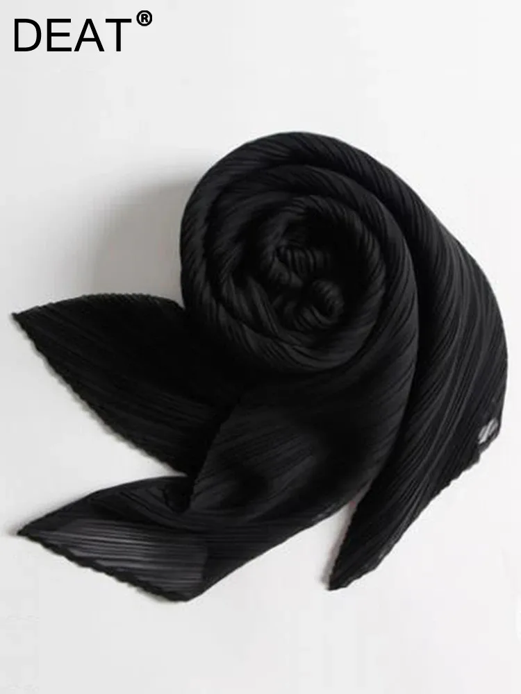 

DEAT Wrinkle Scarf Neck Female Pleated Long Pure Silk Spring Summer 2024 New Style Solid Color Shawl Luxury For Women 15KB6059