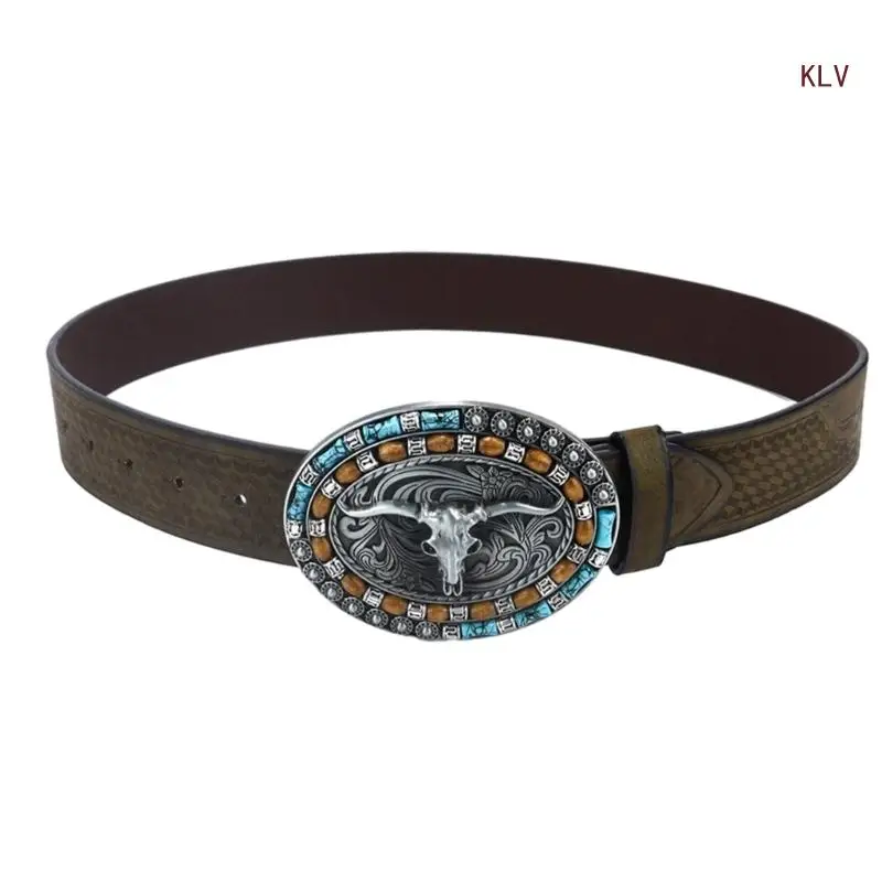 

Adult Relief Bull Head Buckle Waist Belt Adjustable Luxurious Personality Waist Belt for Man Teenagers Coat Dress 6XDA