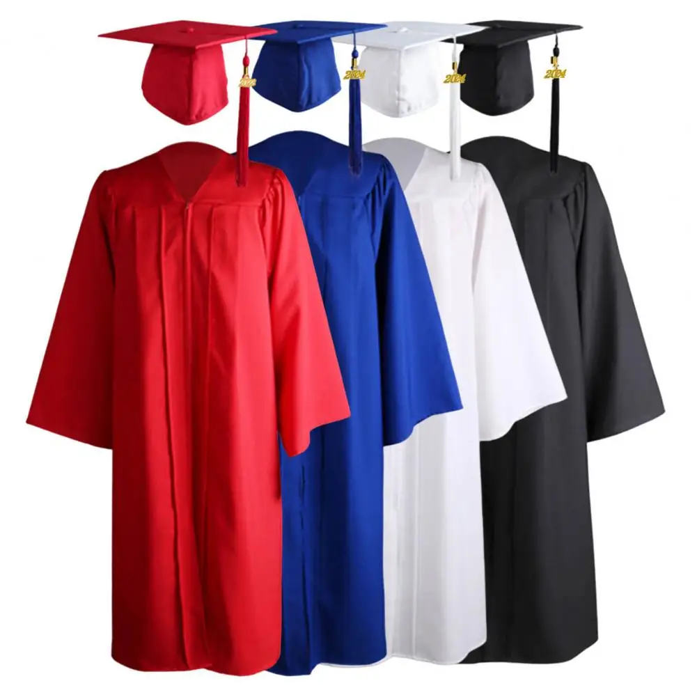 

Graduation Costume V Neck Colorfast 2023 College Undergraduate Academic Gown Solid Color Academic Dress Student Supplies