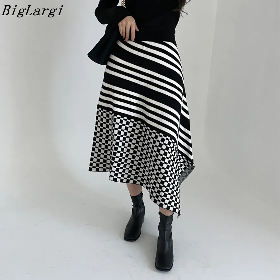 Knitted Irregular Plaid and Striped Chic Skirt Women Casual Office Elegant Women Ladies Skirts Vintage Korean Style Long Skirt
Knitted Irregular Plaid and Striped Chic Skirt Women Casual Office Elegant Women Ladies Skirts Vintage Korean Style Long Skirt