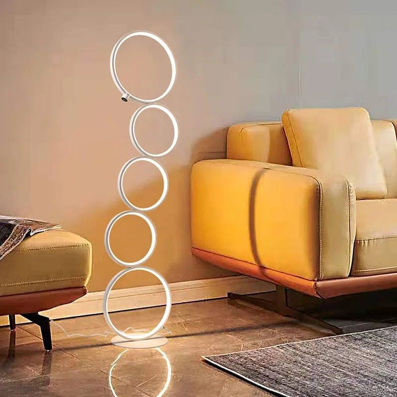 

Led Five Ring Circle Floor Table Lamps Modern Creative Vertical Floor Lamp Luxury Living Room Bedside Bedroom Atmosphere Lights