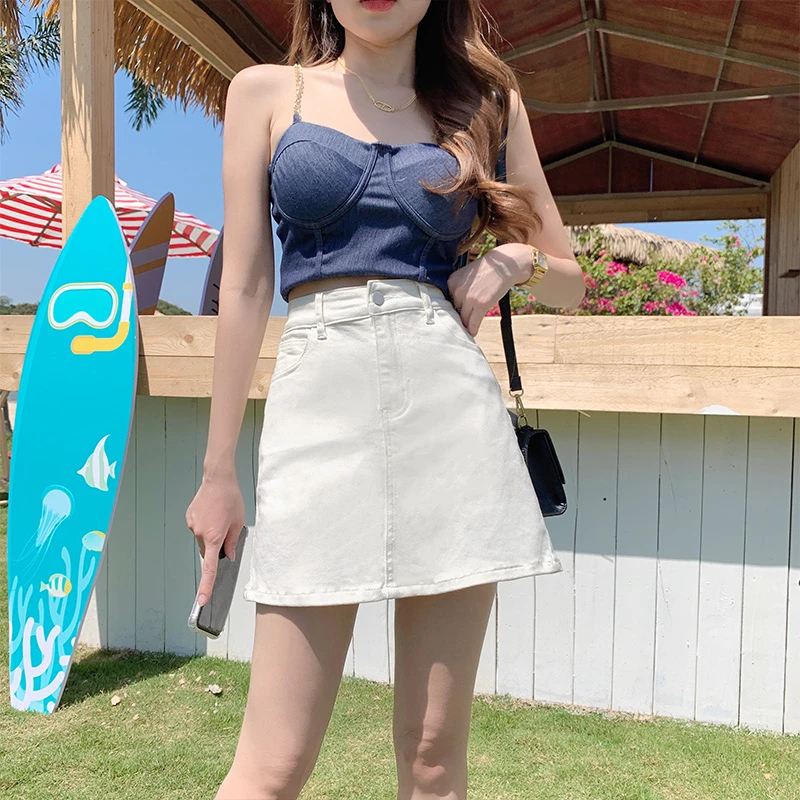 Юбка женская трапециевидная Джинсовая, пикантная высокоэластичная мини-юбка из денима, четыре цвета, на лето 
Юбка женская трапециевидная Джинсовая, пикантная высокоэластичная мини-юбка из денима, четыре цвета, на лето