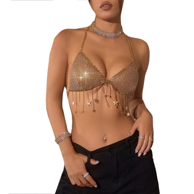 Sparkling Rhinestones Star Tassels Chain Halterneck Bra Diamond Camisole Crop Top Nightclub Party Body Jewelry for Women
Sparkling Rhinestones Star Tassels Chain Halterneck Bra Diamond Camisole Crop Top Nightclub Party Body Jewelry for Women