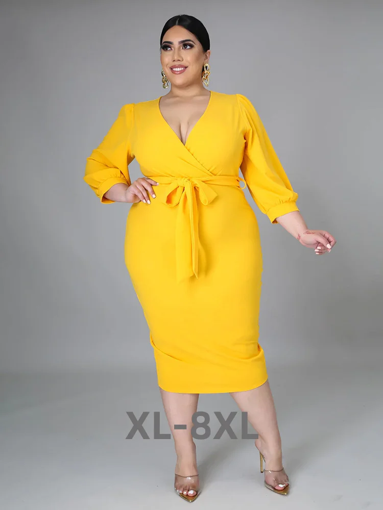 Plus Size Dresses for Women Party Elegant Fall Clothes Solid v Neck with Sashes Midi Dress New Wholesale 3xl 4xl 5xl 6xl
Plus Size Dresses for Women Party Elegant Fall Clothes Solid v Neck with Sashes Midi Dress New Wholesale 3xl 4xl 5xl 6xl