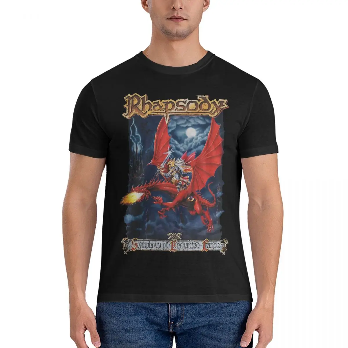 

Винтажная симфоническая футболка Rhapsody, мужские футболки из чистого хлопка с круглым вырезом, футболка с коротким рукавом и ремешком, идея для подарка, топы