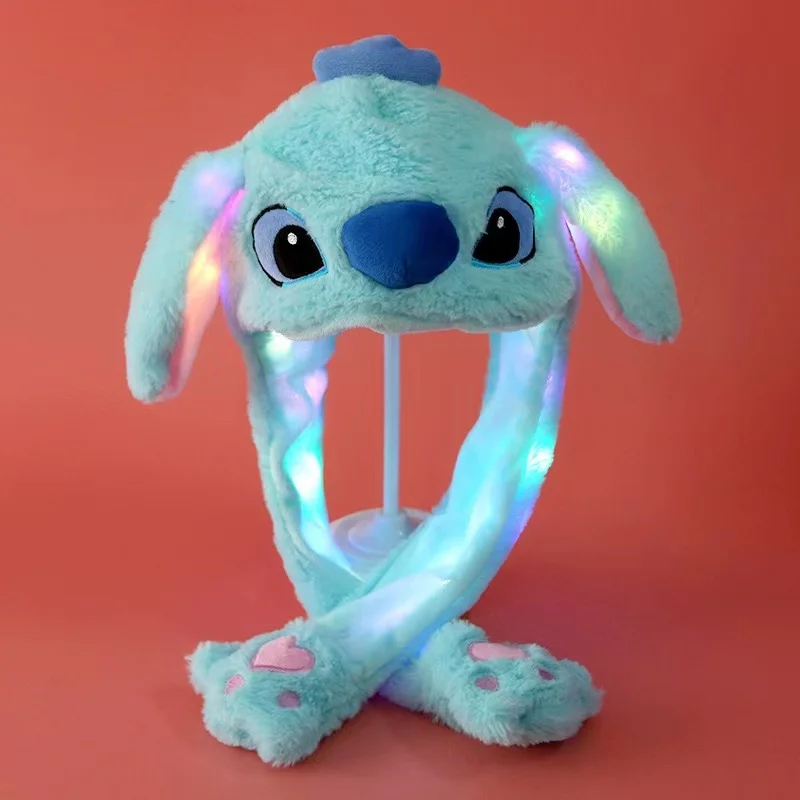 

Disney Stitch Hat Moving Ears Luminous Glowing Light Plush Hats Lovely Funny Bunny Ear Toy Hat Girlfriends Women Children Gifts