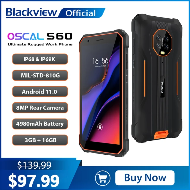 Blackview-Smartphone Oscal S60, téléphone portable robuste, Android 11, IP68, étanche, 3 Go de RAM, 4980mAh, MTK, 5.7 pouces, 4G Celméthanol, nouveau 1