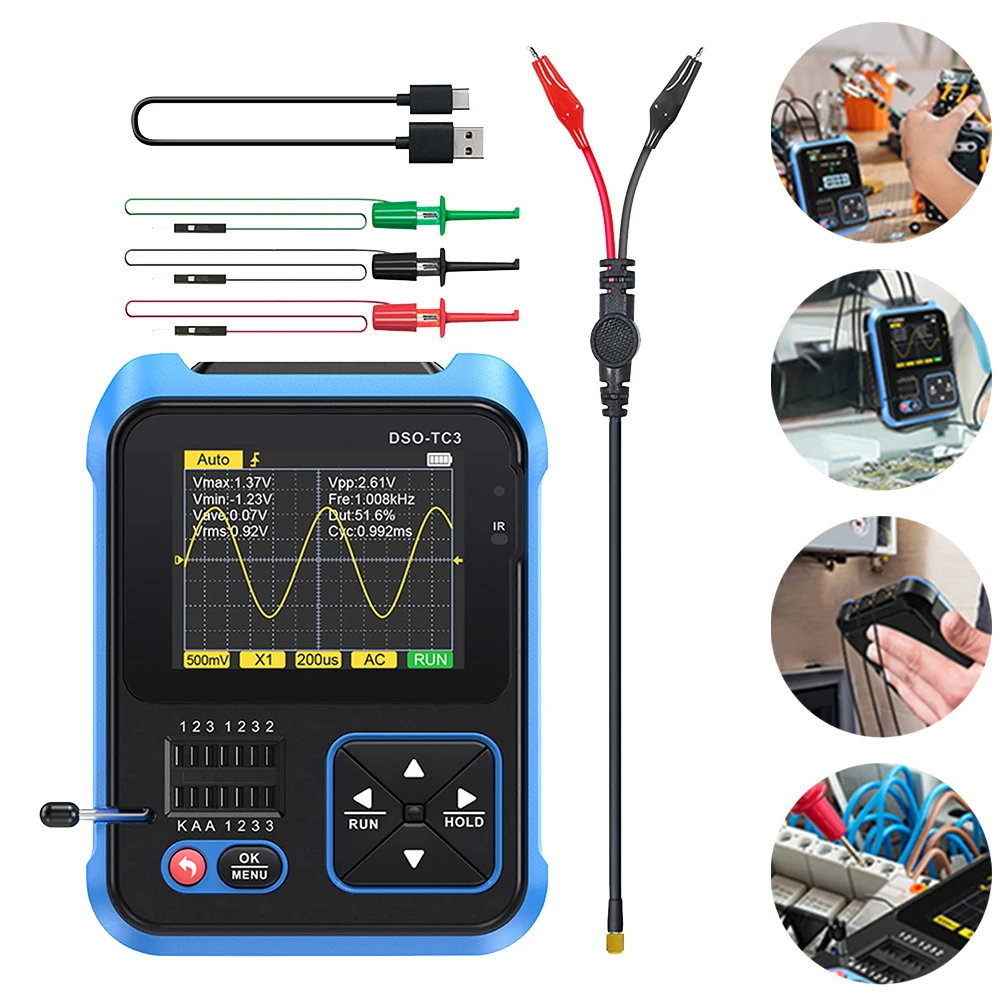 DSO-TC3 Digital Oscilloscope Transistor Tester Function Signal Generator 3 In 1 Multifunction Electronic Component Tester
DSO-TC3 Digital Oscilloscope Transistor Tester Function Signal Generator 3 In 1 Multifunction Electronic Component Tester