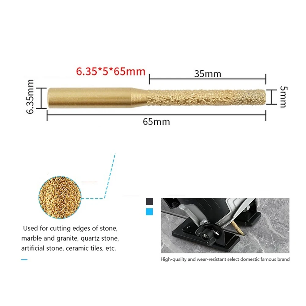 Diamond Brazed Router Bit 6.35*5*65mm Brazing Gold Gong Machine Trimming Machine Edge Grinding Machine
Diamond Brazed Router Bit 6.35*5*65mm Brazing Gold Gong Machine Trimming Machine Edge Grinding Machine